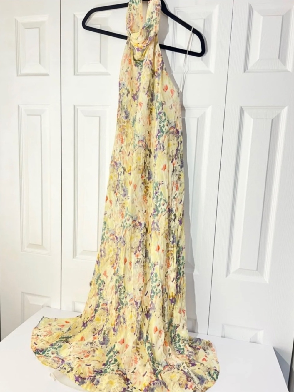ZARA ZW Collection Floral Halter Maxi Dress Open Back Yellow NWT M - Picture 11 of 12
